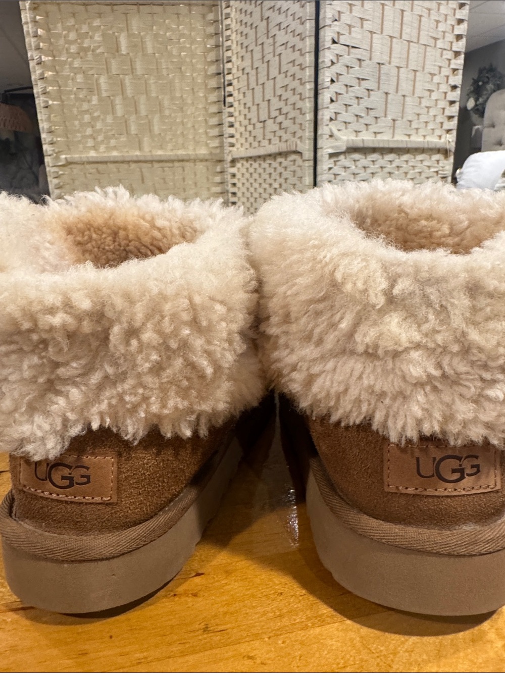 UGG Chestnut Suede Booties with folded down Sheepskin Cuff - Picture 5 of 11